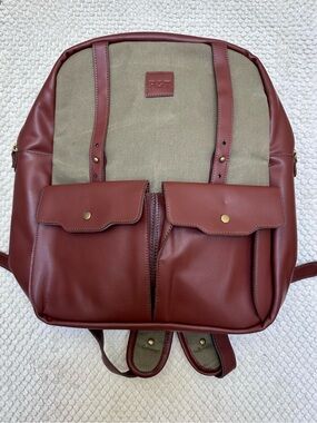 NWOT Men’s Faux Leather/Canvas Brown and Green Backpack with Storage